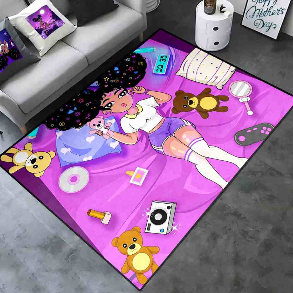 Gamer Girl Cosmic Hair Teddy Bear Play Mat Teen Room Area Rug | CozyLil