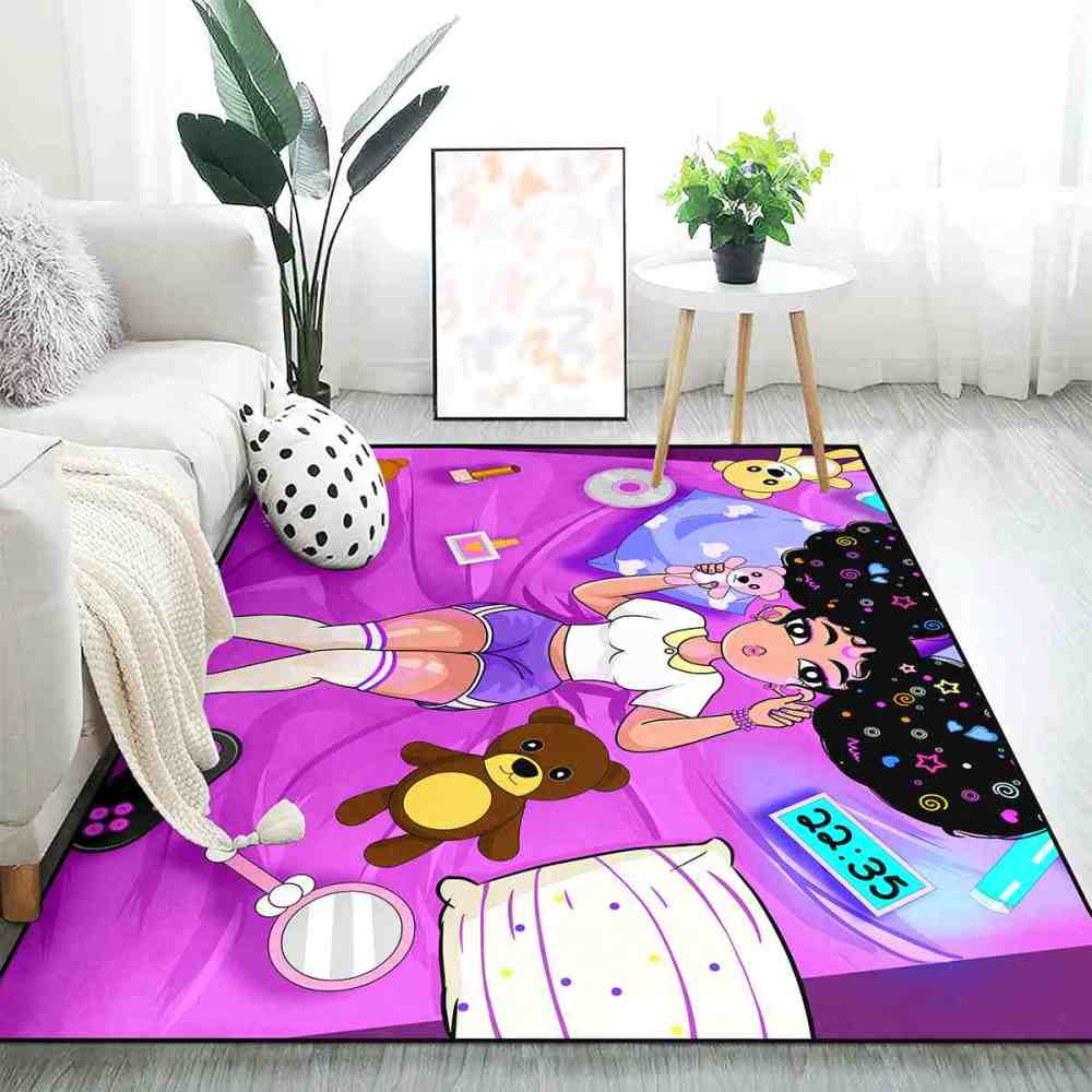 Gamer Girl Cosmic Hair Teddy Bear Play Mat Teen Room Area Rug | CozyLil