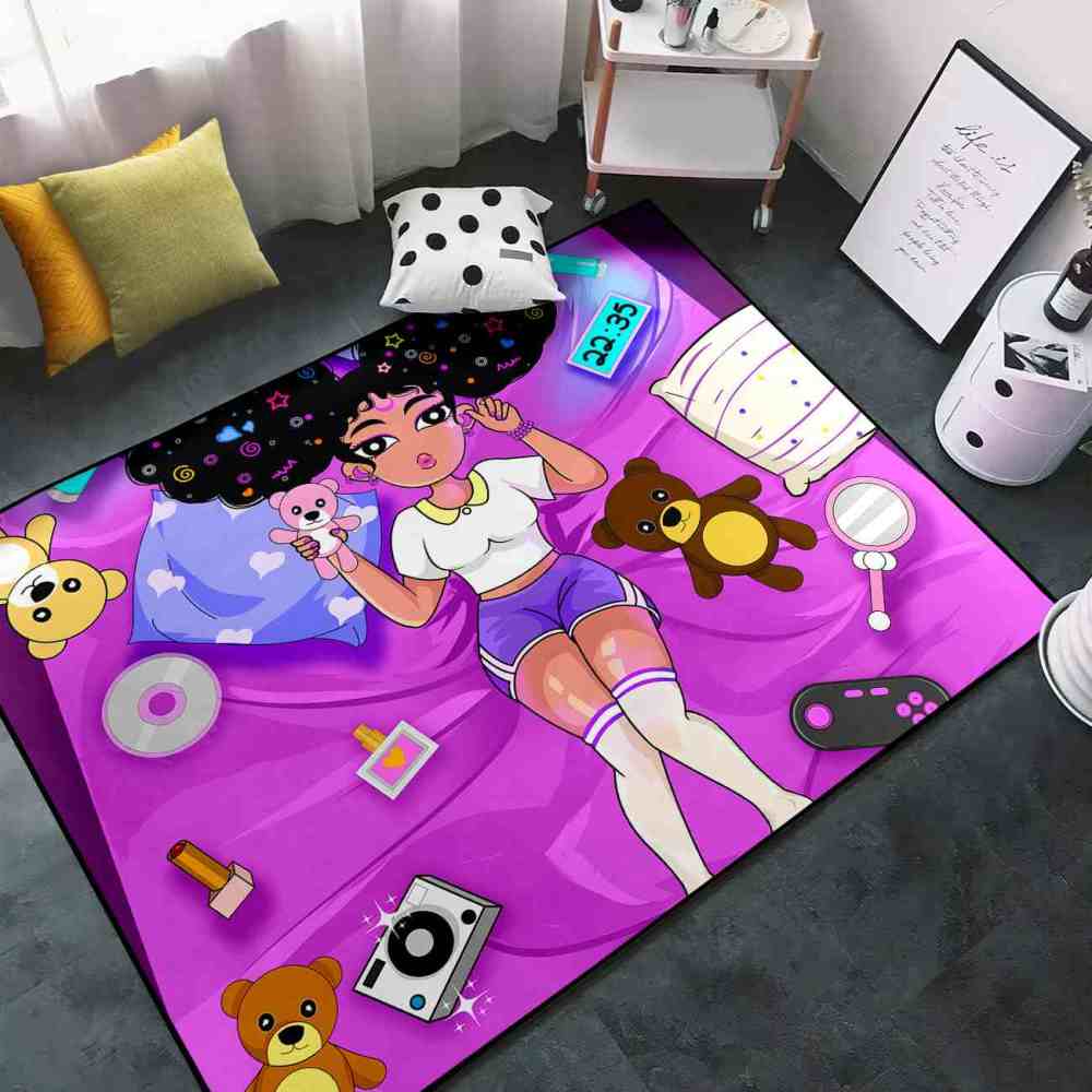 Gamer Girl Cosmic Hair Teddy Bear Play Mat Teen Room Area Rug | CozyLil