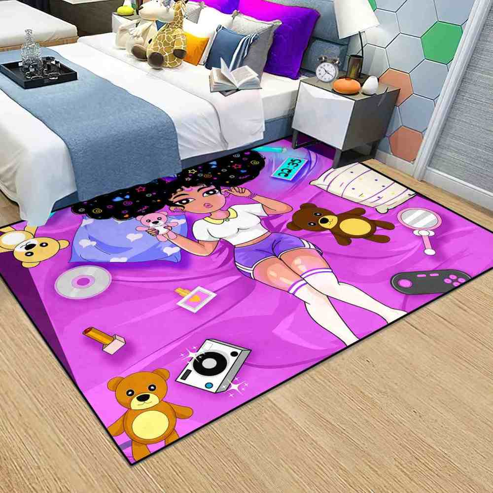 Gamer Girl Cosmic Hair Teddy Bear Play Mat Teen Room Area Rug | CozyLil