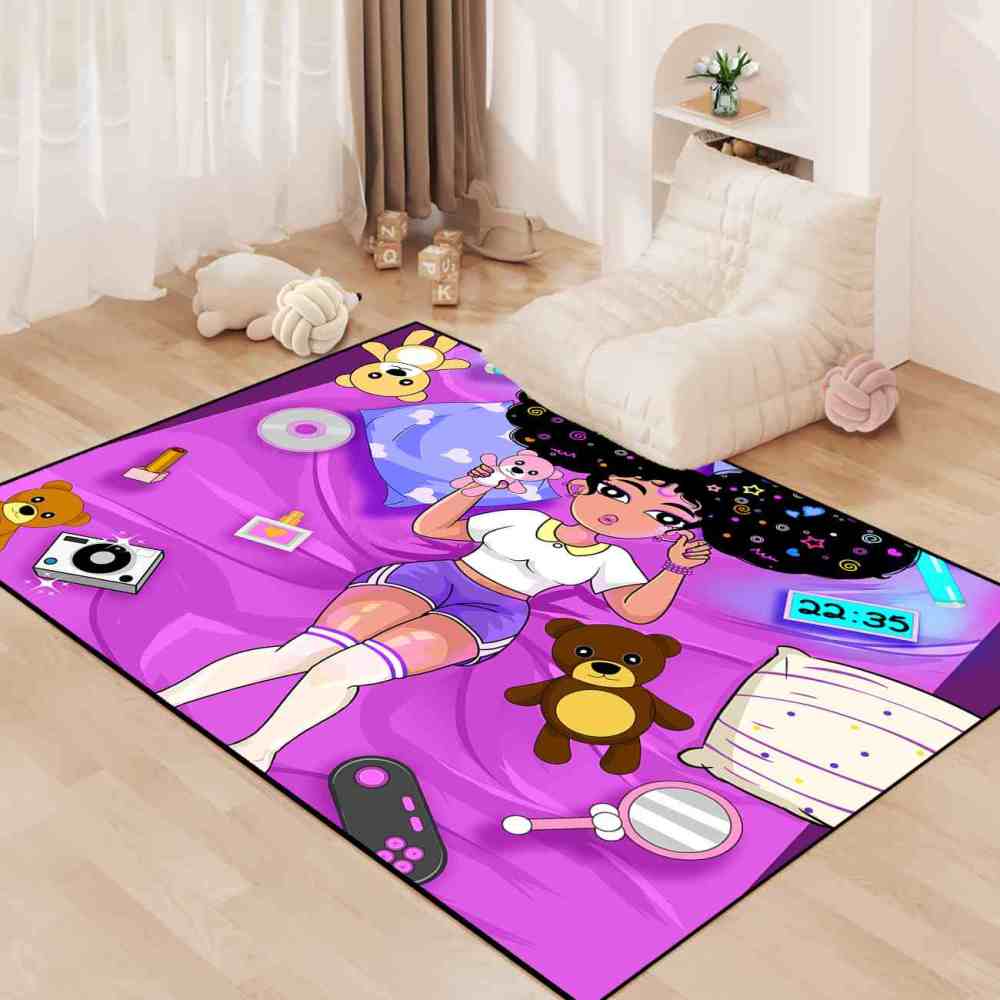 Gamer Girl Cosmic Hair Teddy Bear Play Mat Teen Room Area Rug | CozyLil
