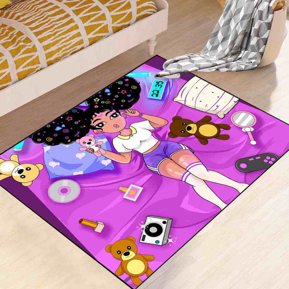 Gamer Girl Cosmic Hair Teddy Bear Play Mat Teen Room Area Rug | CozyLil