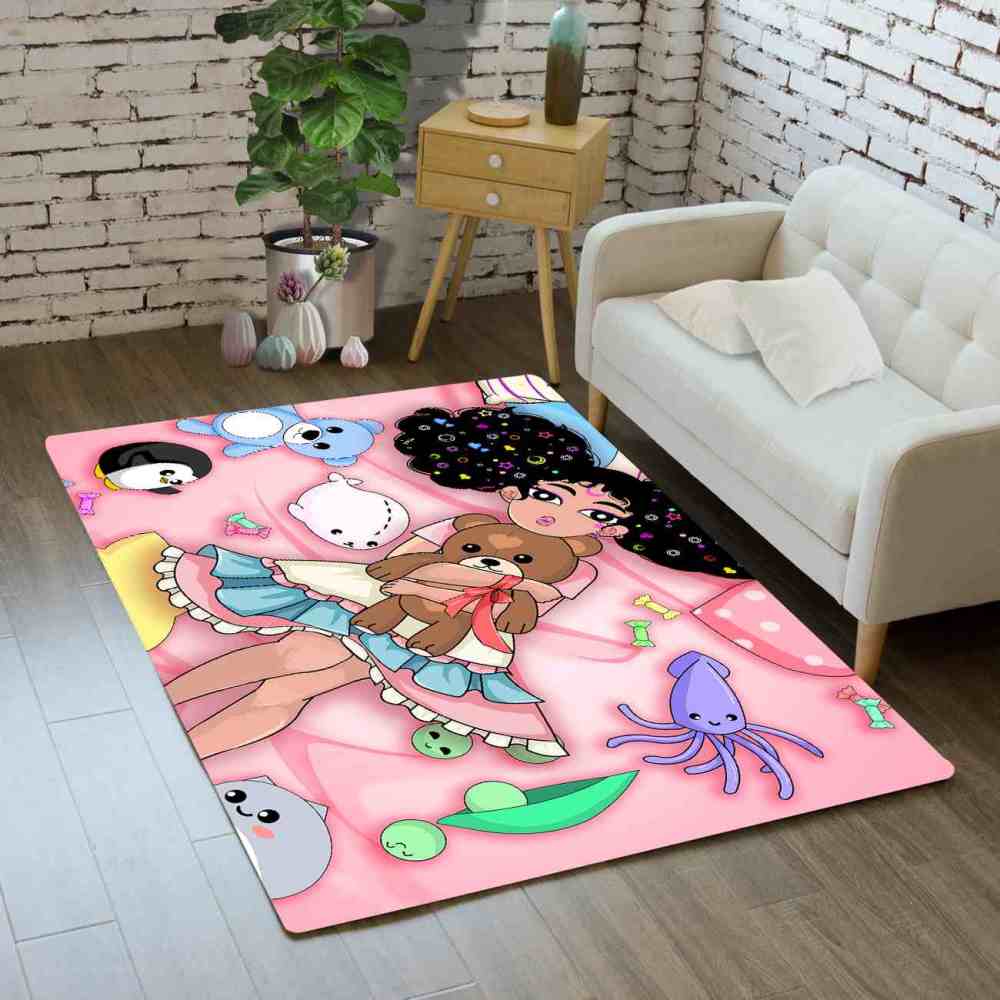 Starry Hair Girl Ocean Plushies Play Mat Pink Nursery Area Rug | CozyLil