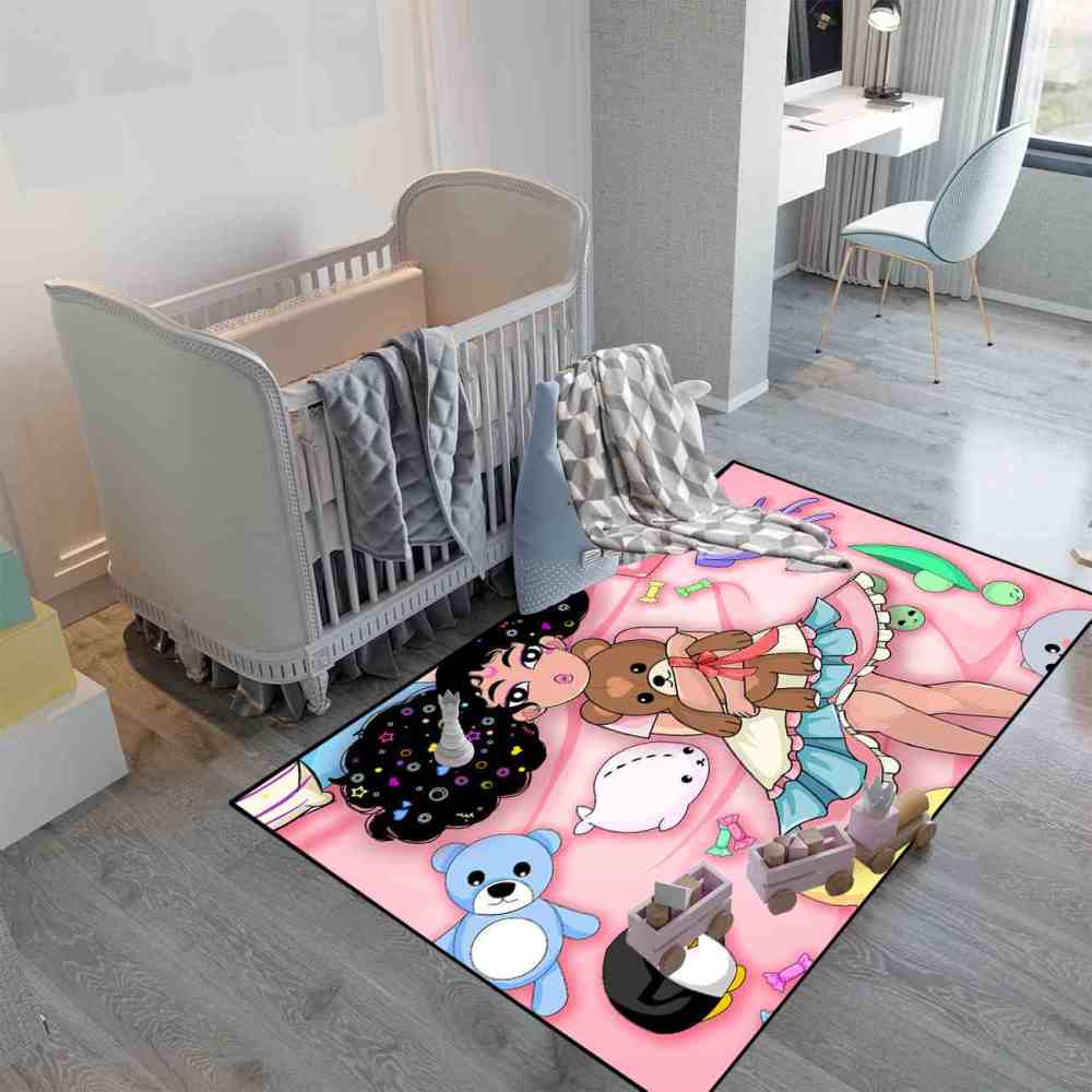 Starry Hair Girl Ocean Plushies Play Mat Pink Nursery Area Rug | CozyLil