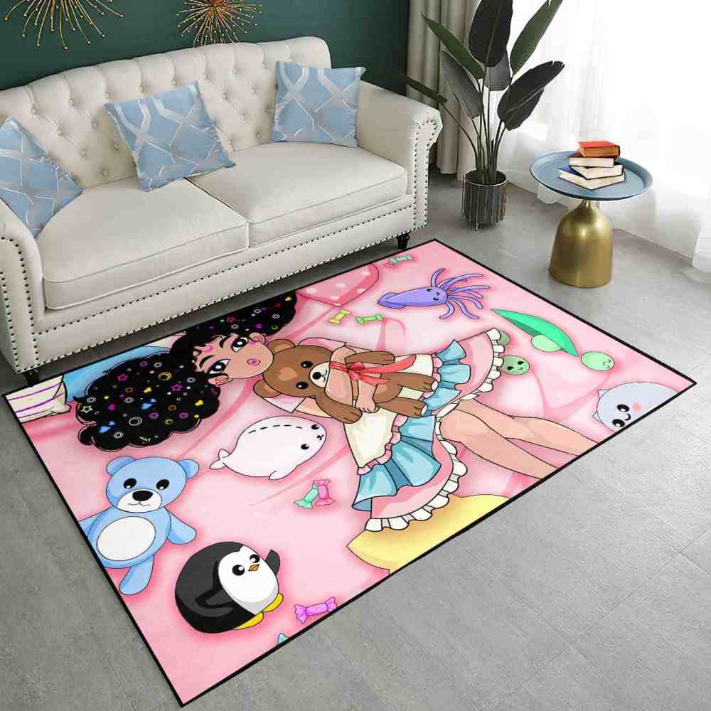 Starry Hair Girl Ocean Plushies Play Mat Pink Nursery Area Rug | CozyLil