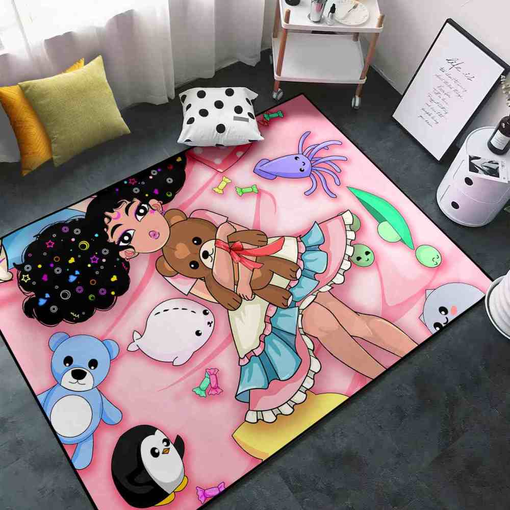 Starry Hair Girl Ocean Plushies Play Mat Pink Nursery Area Rug | CozyLil