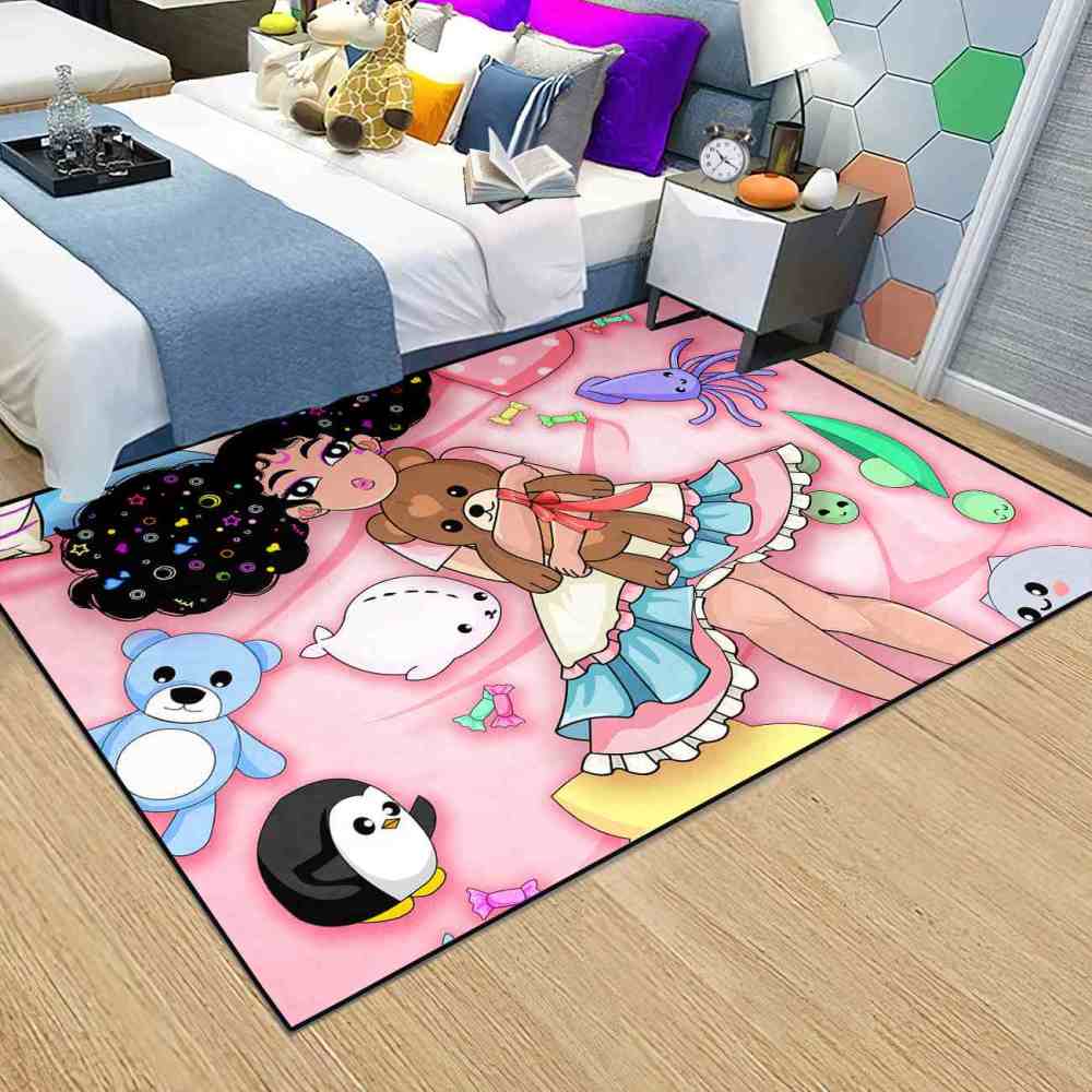 Starry Hair Girl Ocean Plushies Play Mat Pink Nursery Area Rug | CozyLil