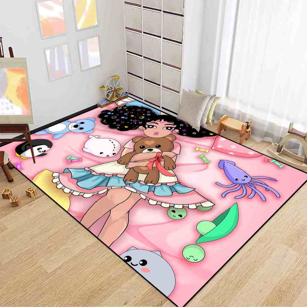Starry Hair Girl Ocean Plushies Play Mat Pink Nursery Area Rug | CozyLil