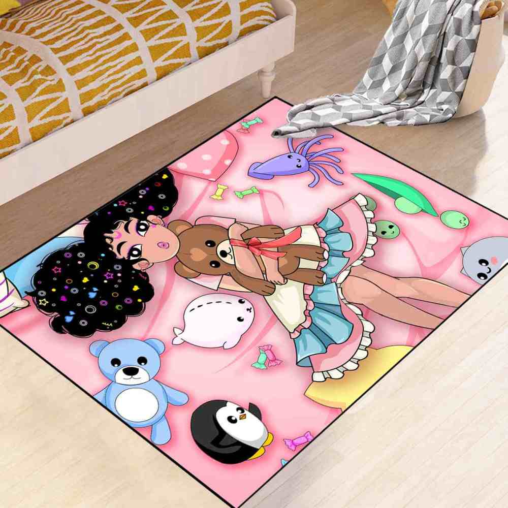 Starry Hair Girl Ocean Plushies Play Mat Pink Nursery Area Rug | CozyLil