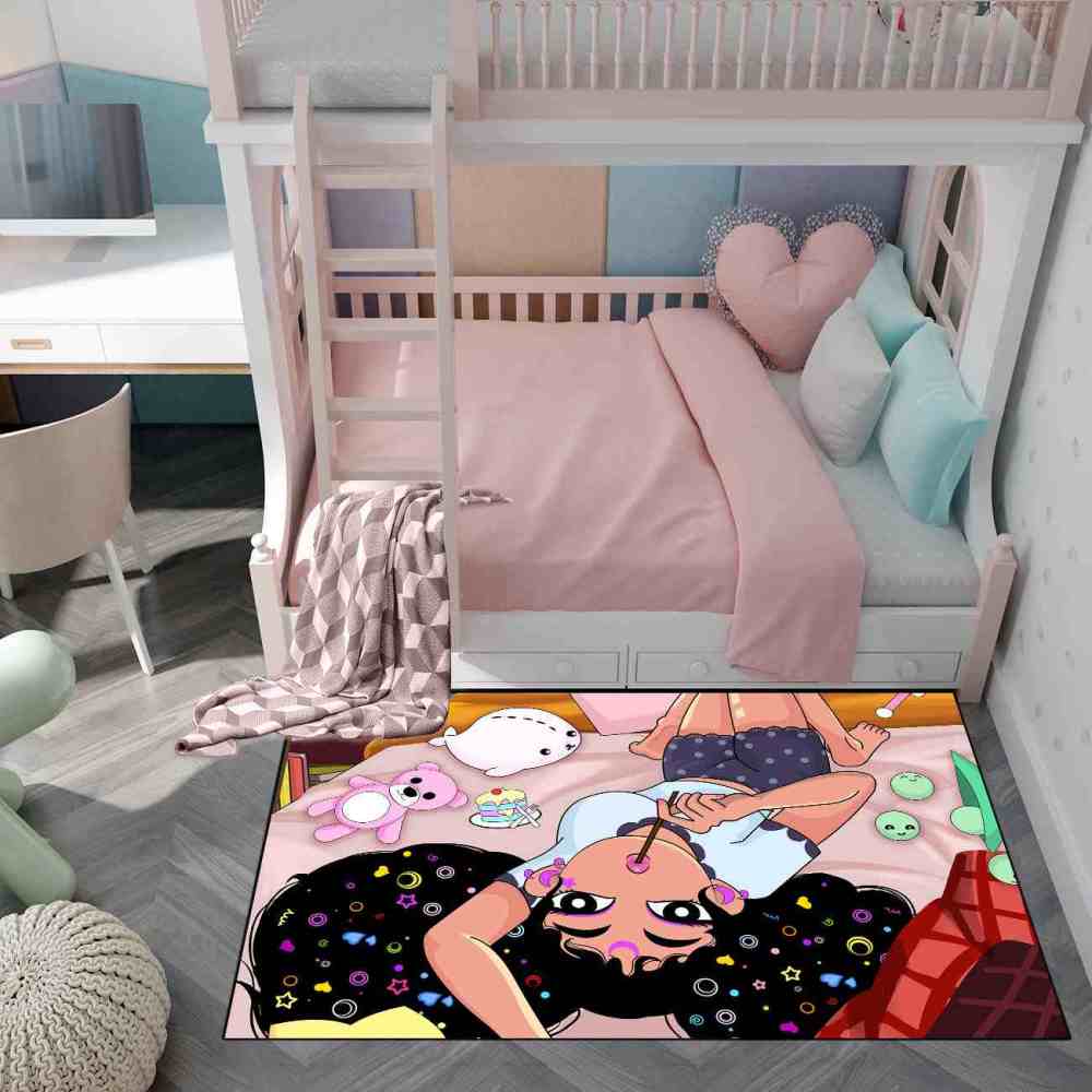 Cosmic Girl With Lollipop Sweet Play Mat Kids Bedroom Area Rug | CozyLil