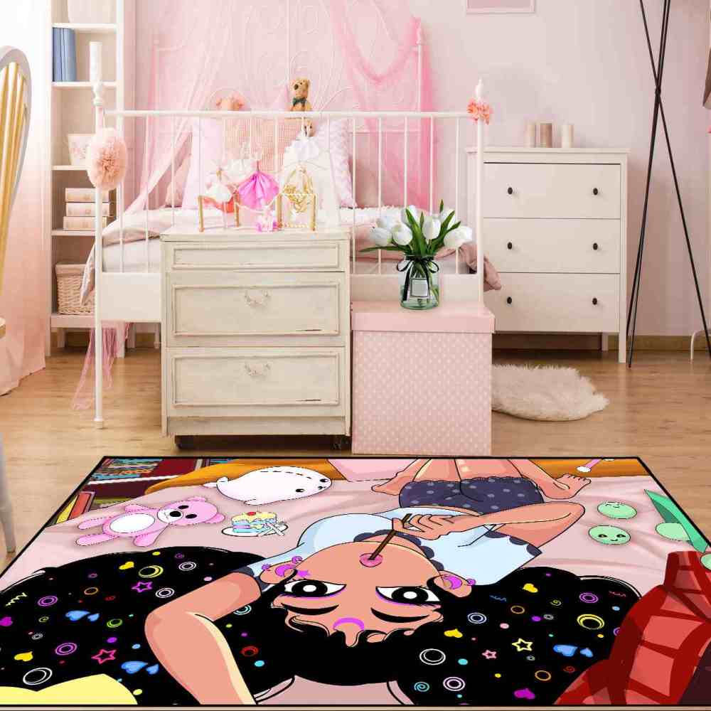 Cosmic Girl With Lollipop Sweet Play Mat Kids Bedroom Area Rug | CozyLil