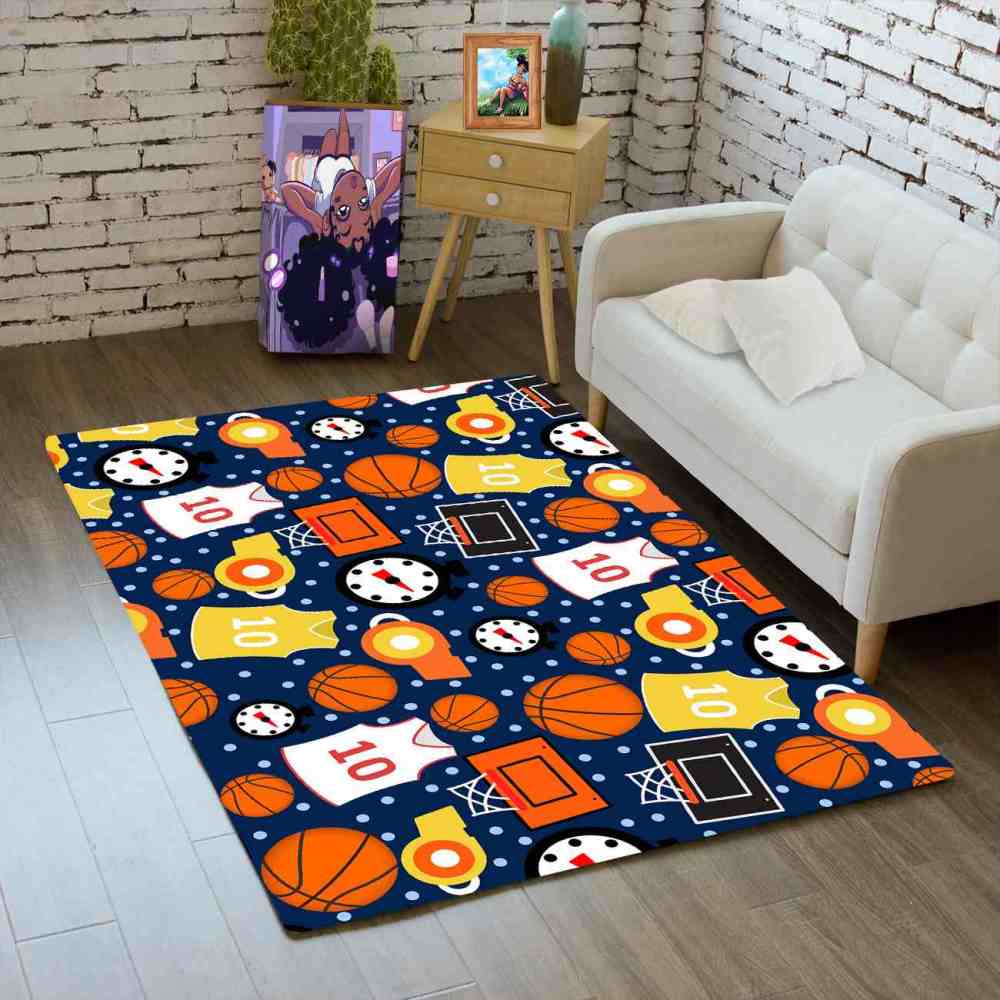 Blue Basketball Gear Pattern Area Rug Boys Nursery Mat | CozyLil