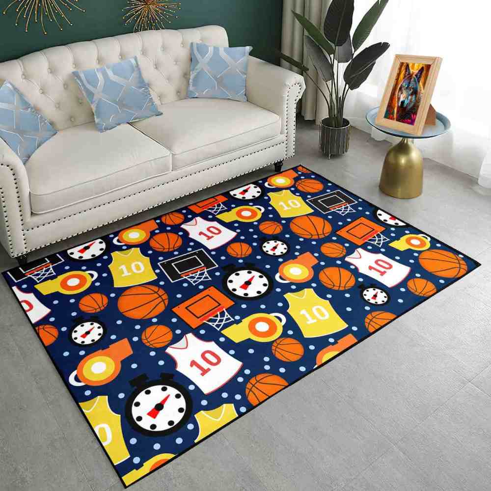 Blue Basketball Gear Pattern Area Rug Boys Nursery Mat | CozyLil