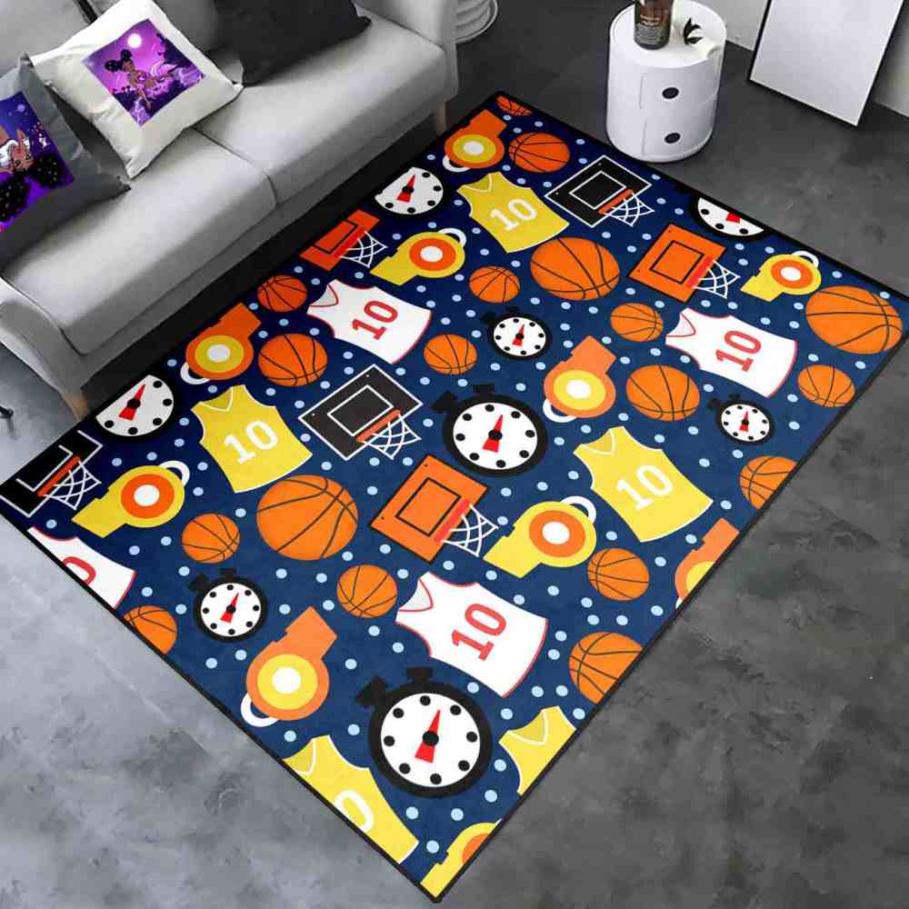 Blue Basketball Gear Pattern Area Rug Boys Nursery Mat | CozyLil