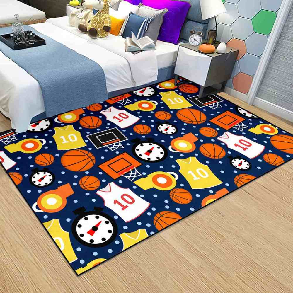 Blue Basketball Gear Pattern Area Rug Boys Nursery Mat | CozyLil