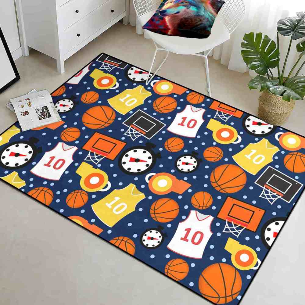 Blue Basketball Gear Pattern Area Rug Boys Nursery Mat | CozyLil