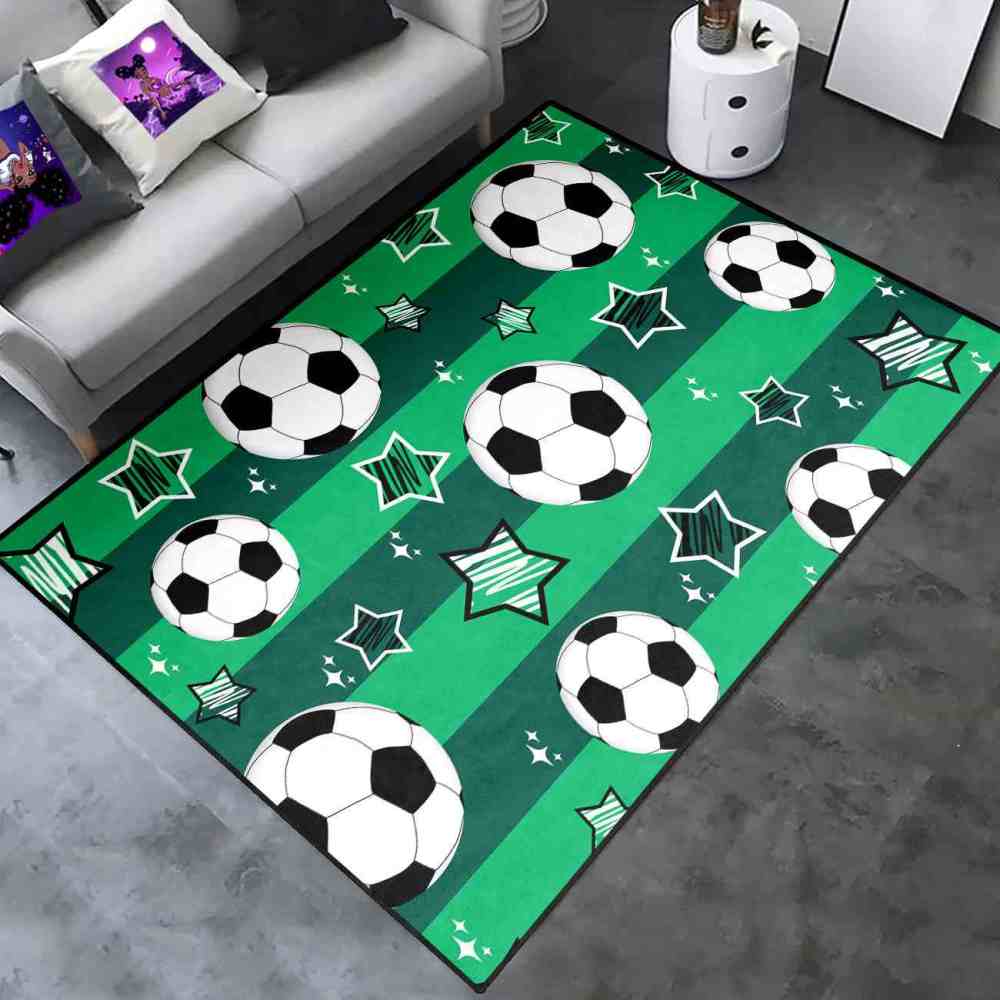 Green Striped Soccer Ball Star Area Rug Boys Room Decor | CozyLil