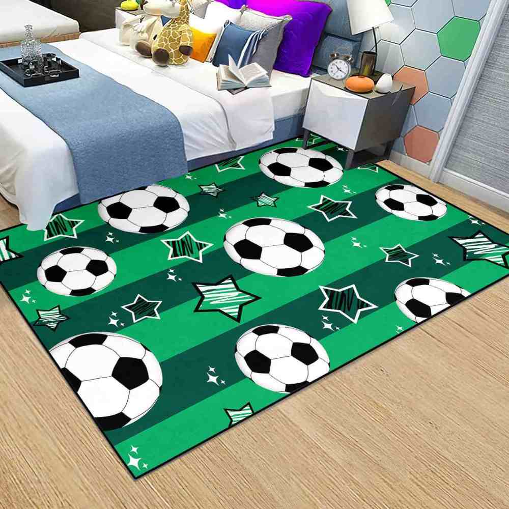 Green Striped Soccer Ball Star Area Rug Boys Room Decor | CozyLil