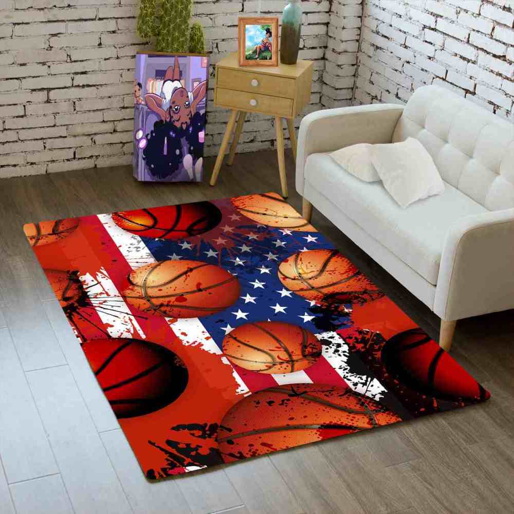 Grunge American Flag Basketball Area Rug Men Cave Decor | CozyLil
