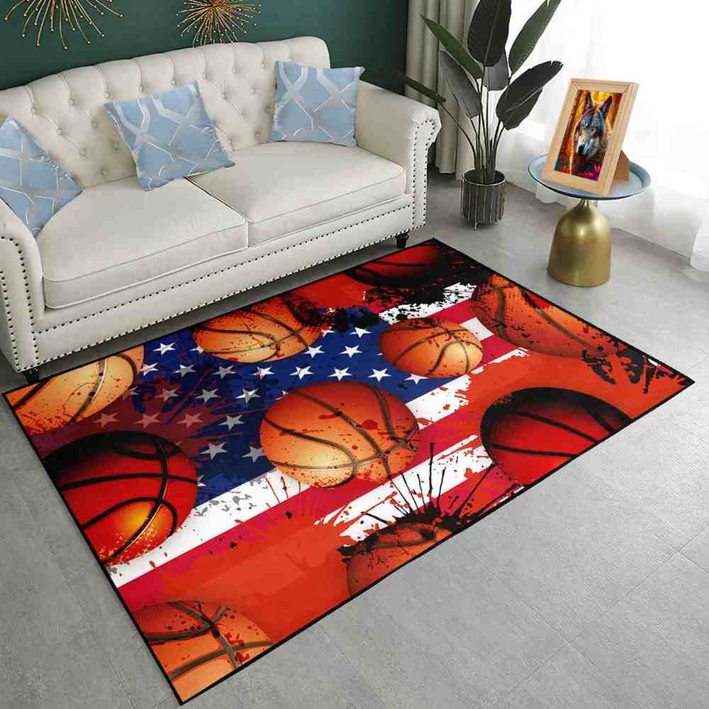 Grunge American Flag Basketball Area Rug Men Cave Decor | CozyLil