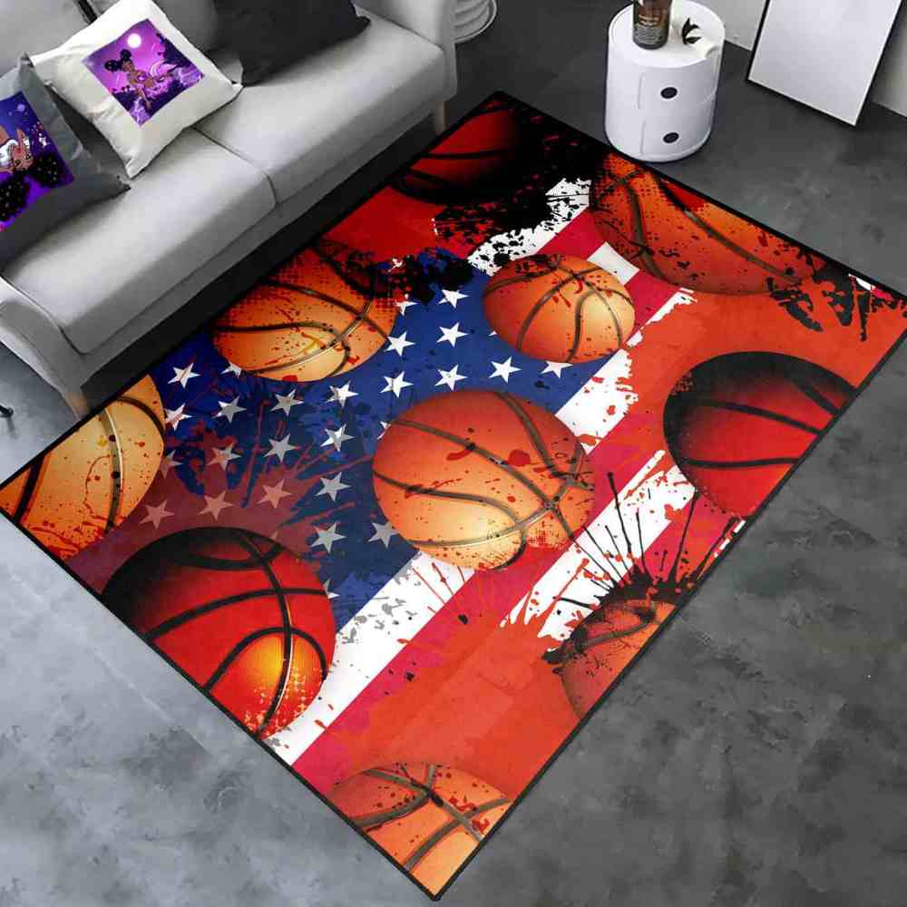 Grunge American Flag Basketball Area Rug Men Cave Decor | CozyLil