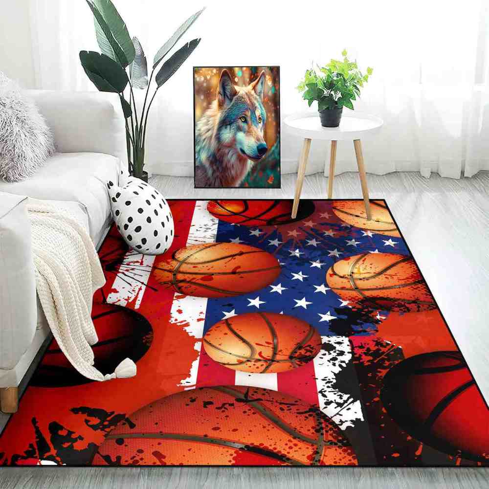 Grunge American Flag Basketball Area Rug Men Cave Decor | CozyLil