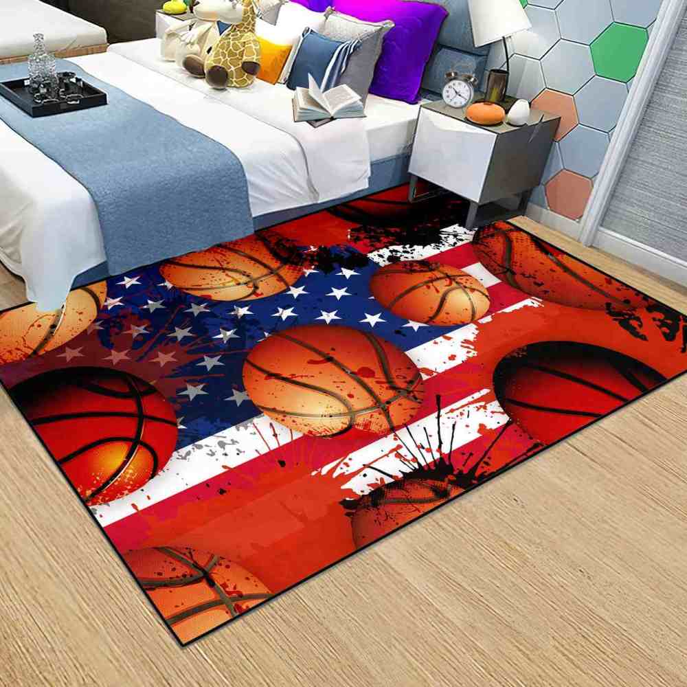 Grunge American Flag Basketball Area Rug Men Cave Decor | CozyLil