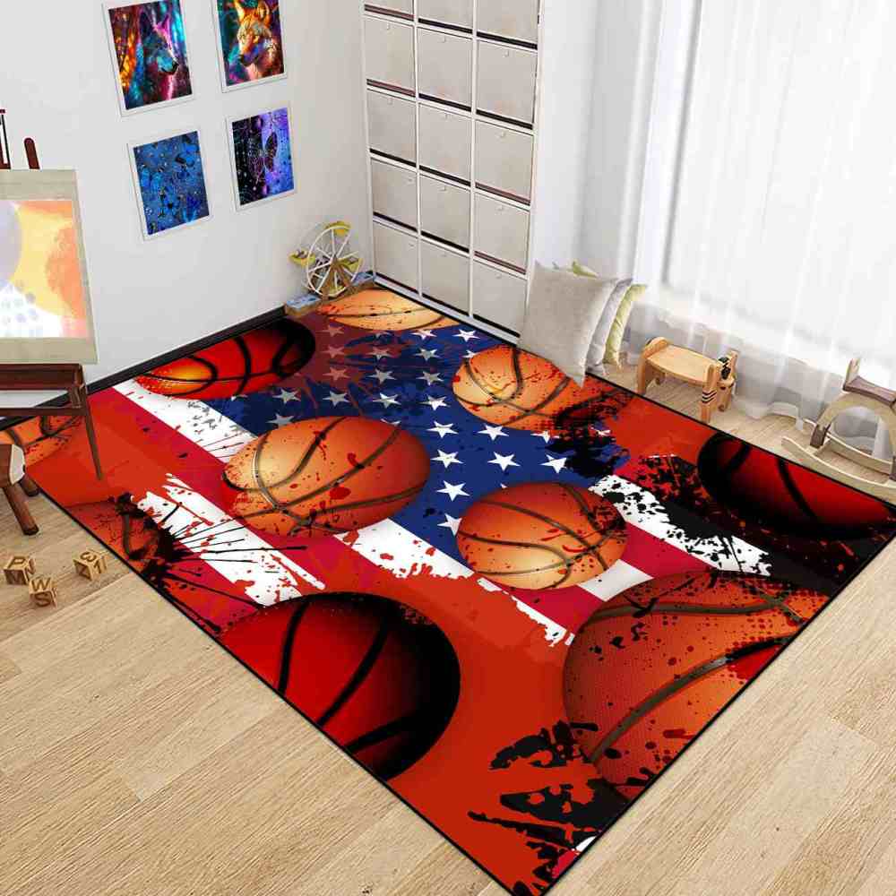 Grunge American Flag Basketball Area Rug Men Cave Decor | CozyLil