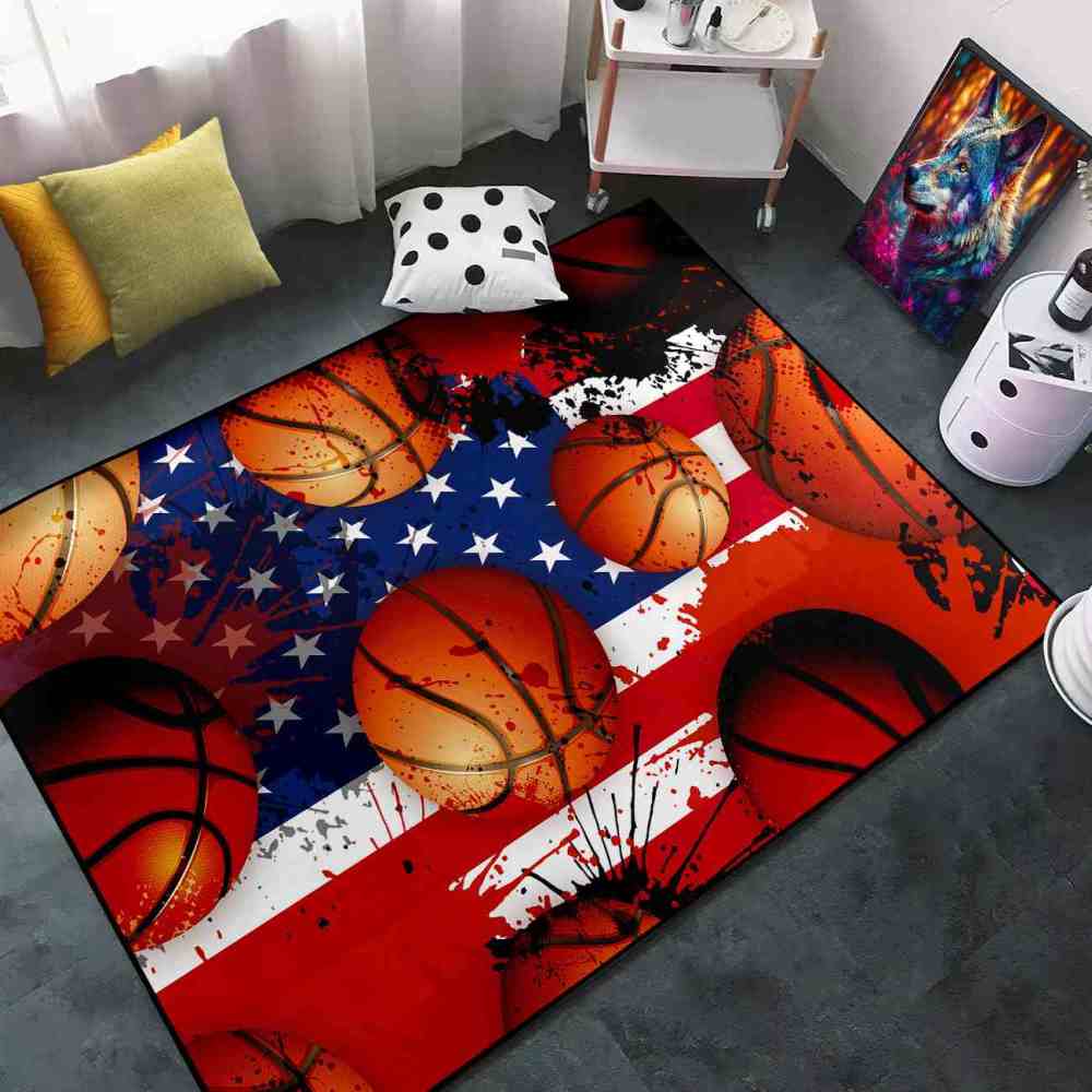 Grunge American Flag Basketball Area Rug Men Cave Decor | CozyLil