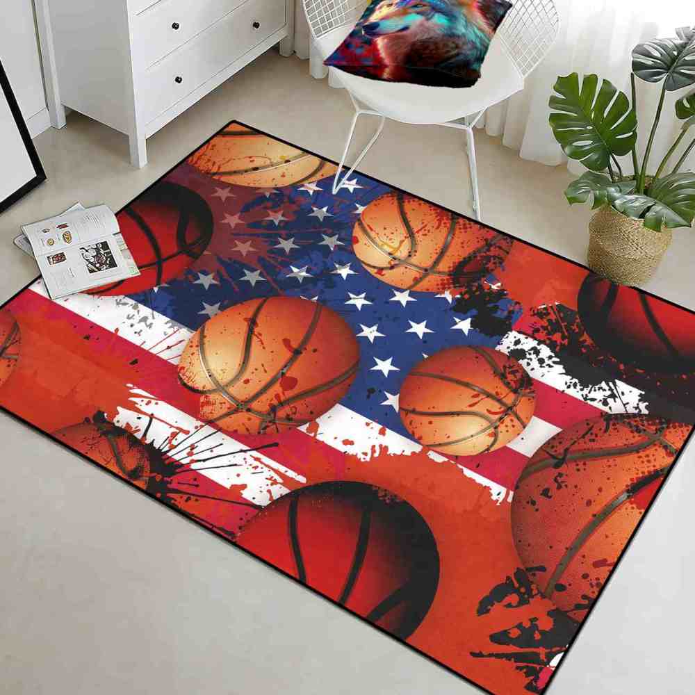 Grunge American Flag Basketball Area Rug Men Cave Decor | CozyLil