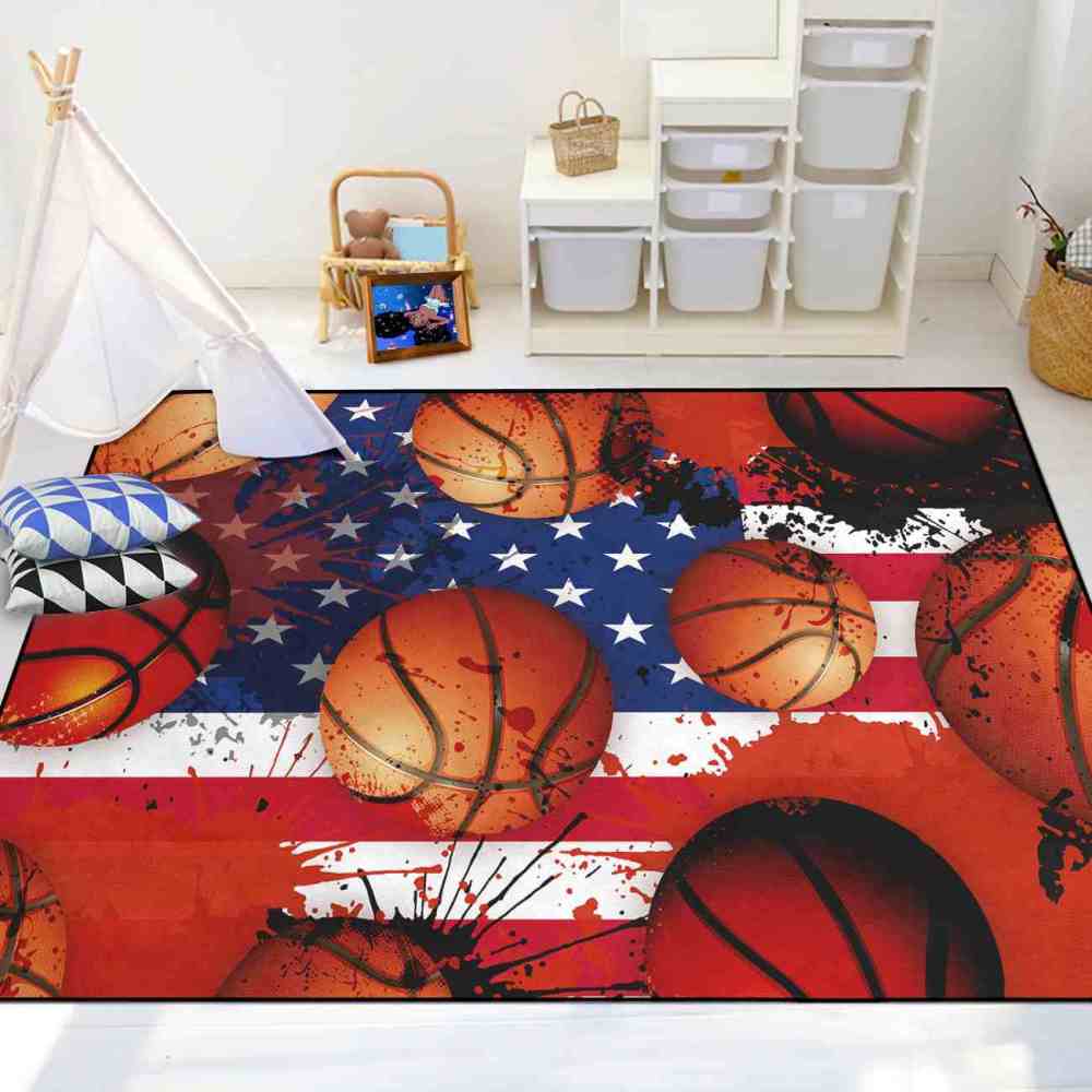Grunge American Flag Basketball Area Rug Men Cave Decor | CozyLil