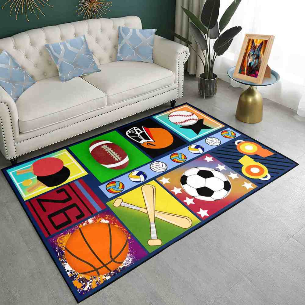 Colorful Pop Art Multi Sports Collage Area Rug Playroom | CozyLil