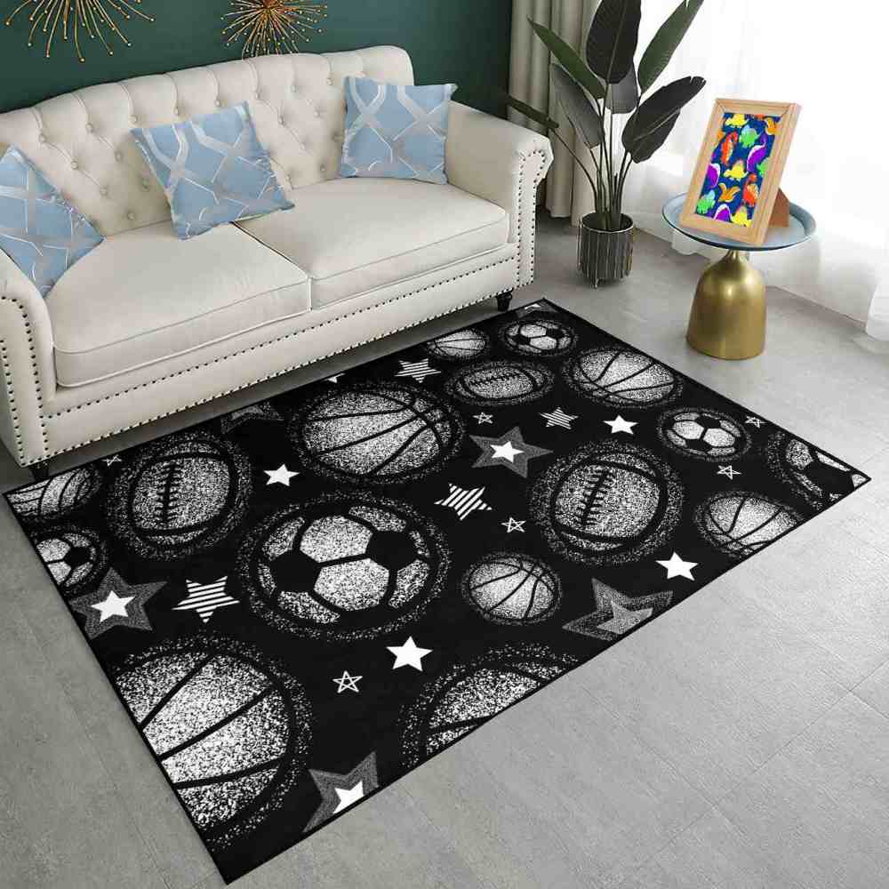 Monochrome Multi Sports Balls Area Rug Kids Playroom Mat | CozyLil