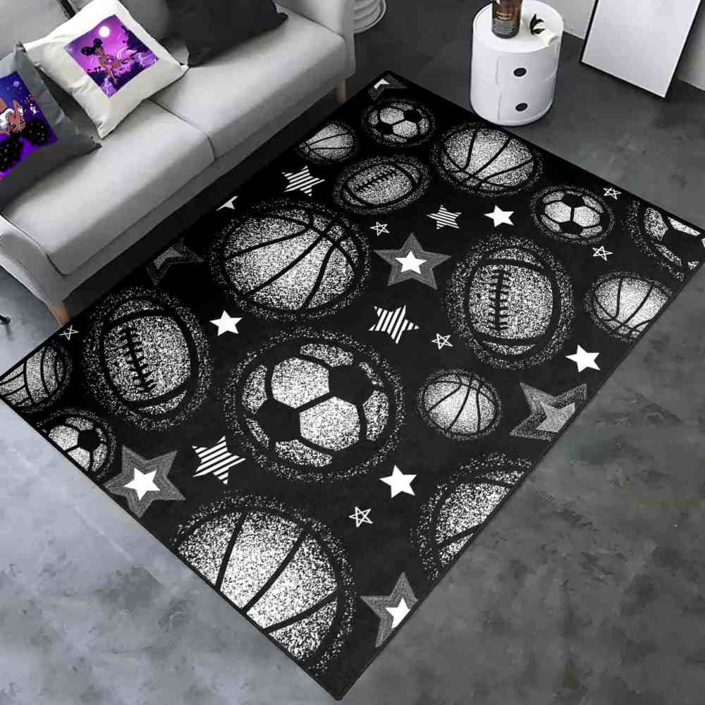 Monochrome Multi Sports Balls Area Rug Kids Playroom Mat | CozyLil