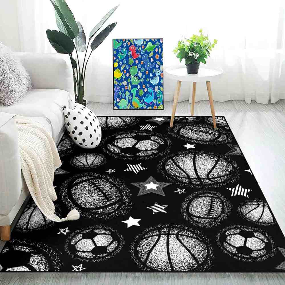 Monochrome Multi Sports Balls Area Rug Kids Playroom Mat | CozyLil