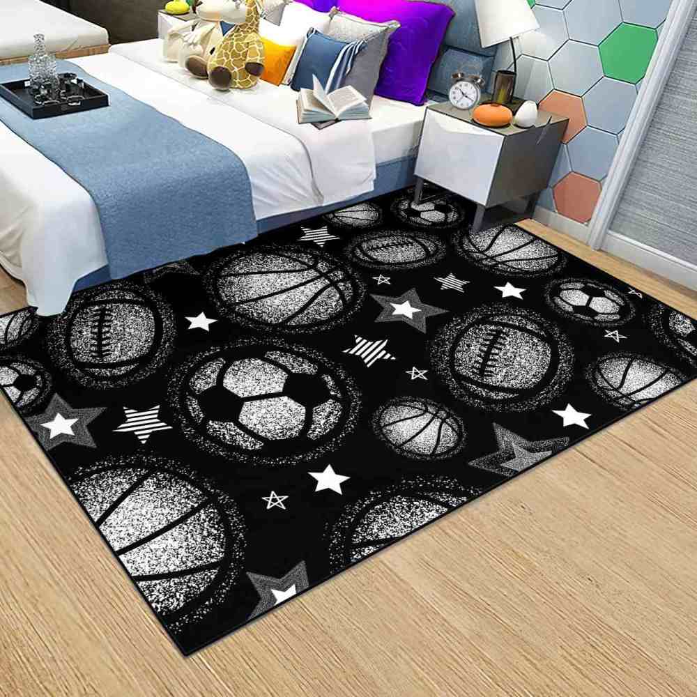 Monochrome Multi Sports Balls Area Rug Kids Playroom Mat | CozyLil