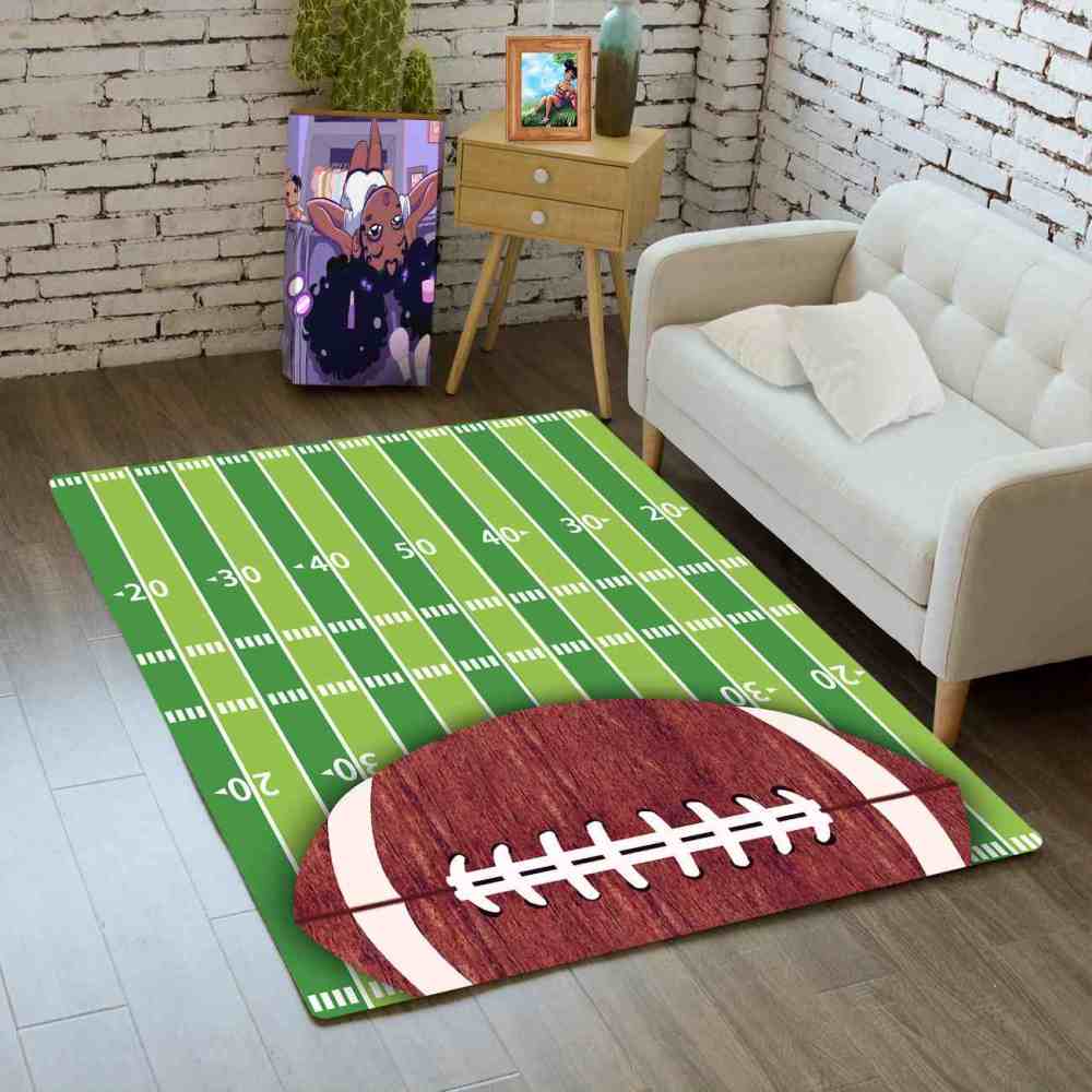 Half Football Yard Lines Area Rug Teen Sports Room Decor | CozyLil