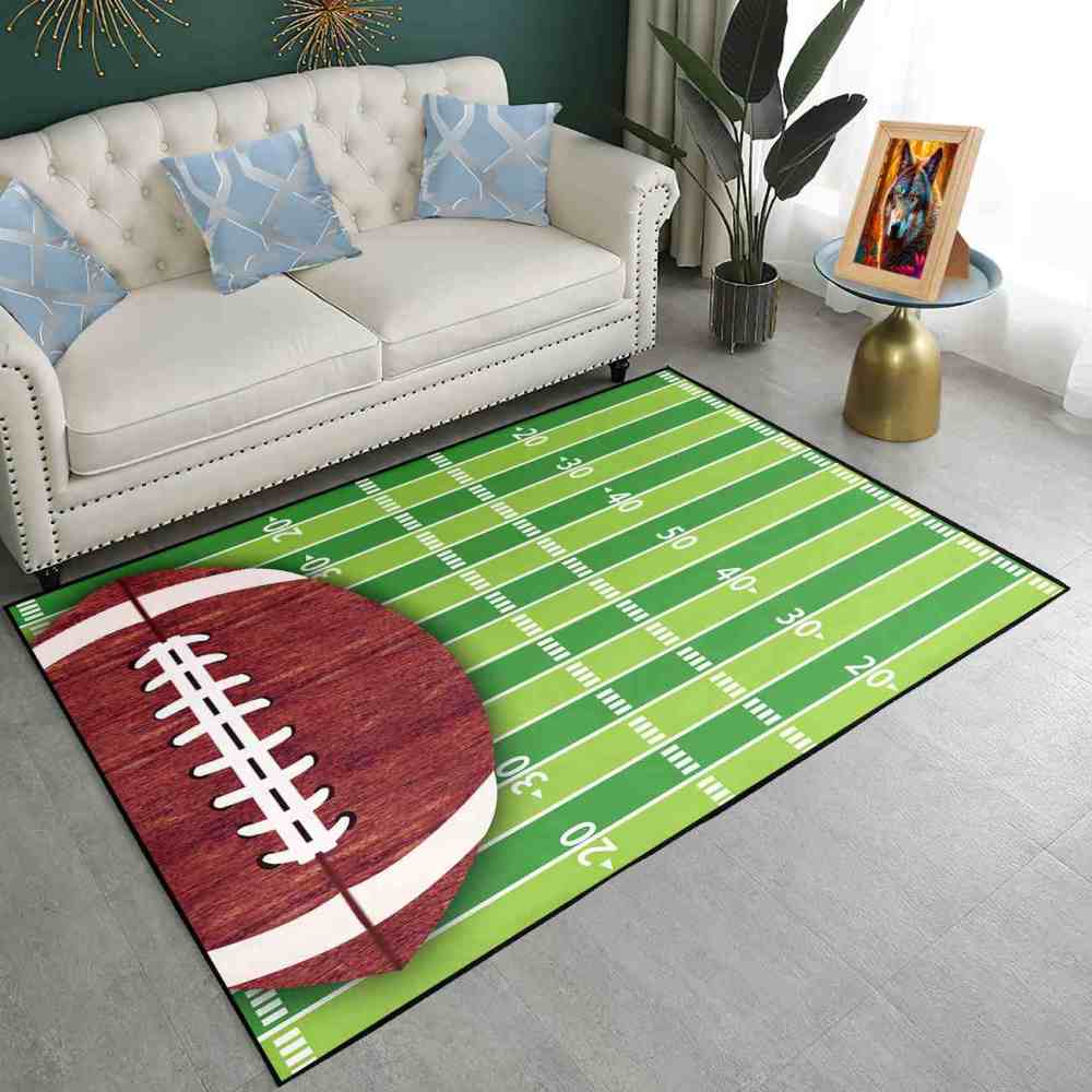 Half Football Yard Lines Area Rug Teen Sports Room Decor | CozyLil