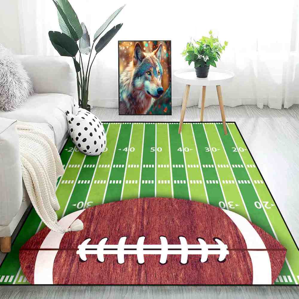Half Football Yard Lines Area Rug Teen Sports Room Decor | CozyLil