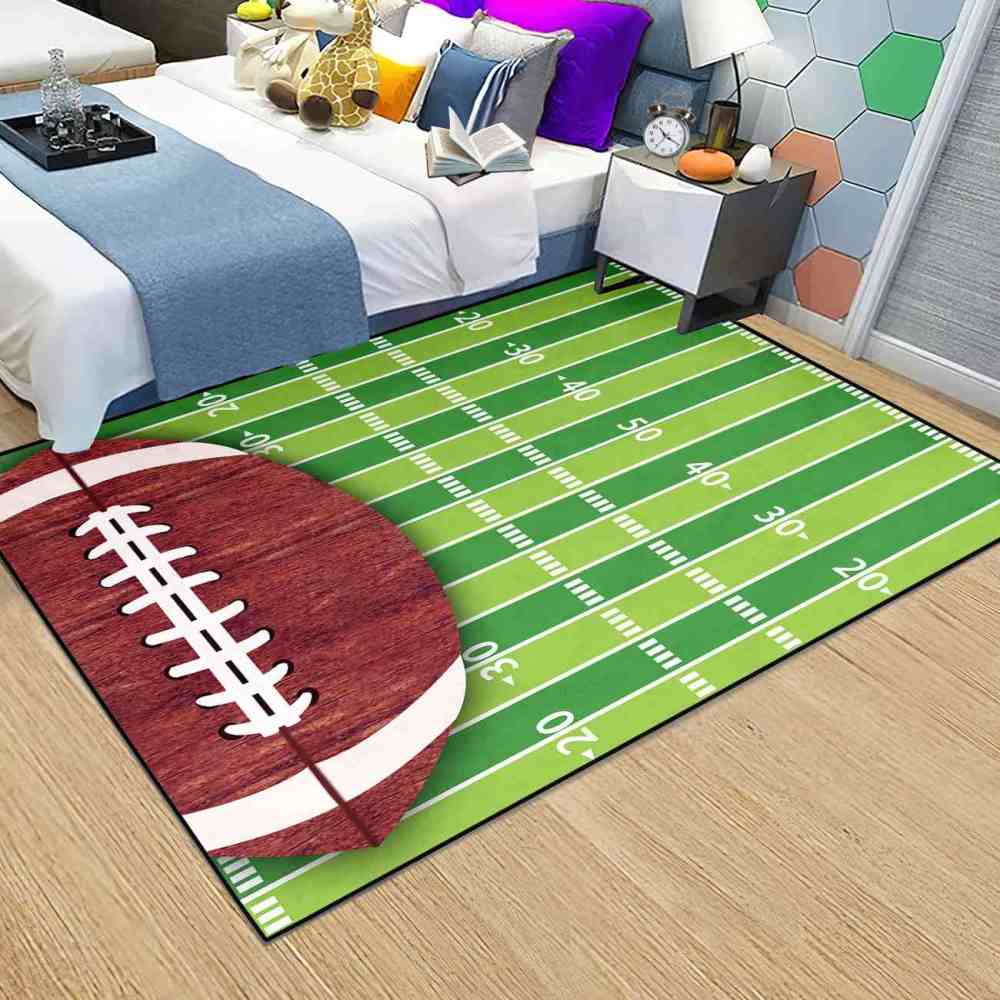 Half Football Yard Lines Area Rug Teen Sports Room Decor | CozyLil