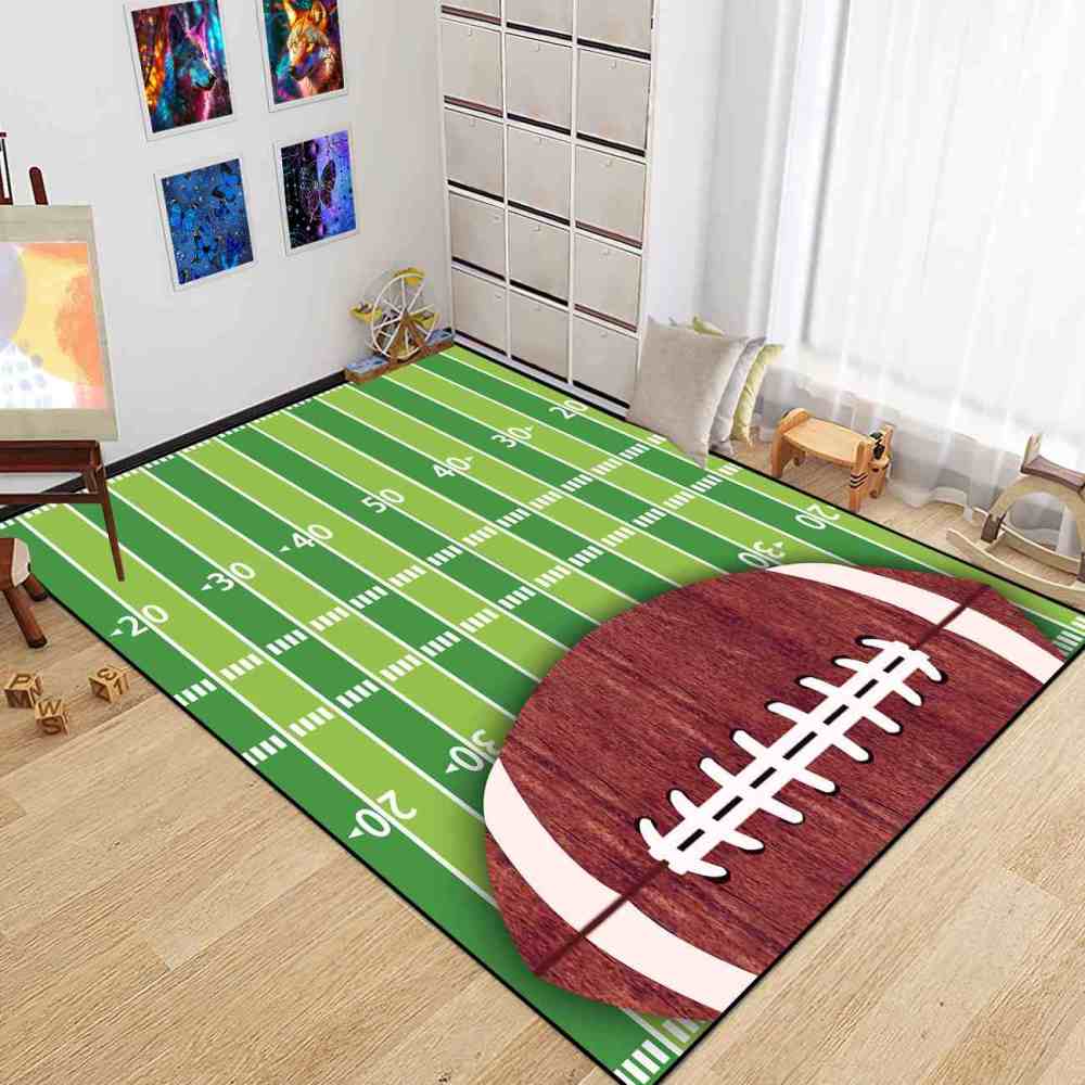 Half Football Yard Lines Area Rug Teen Sports Room Decor | CozyLil