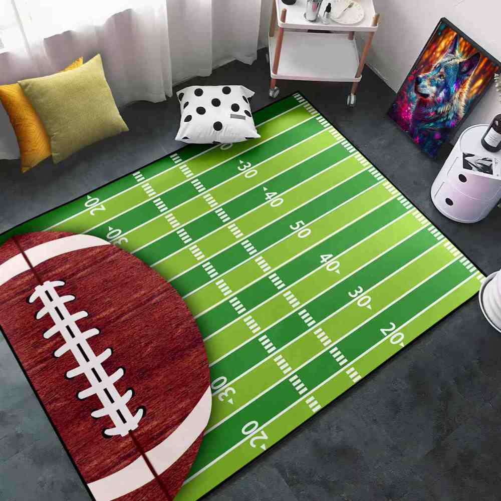 Half Football Yard Lines Area Rug Teen Sports Room Decor | CozyLil