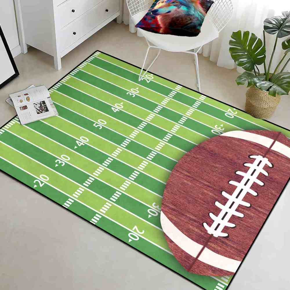 Half Football Yard Lines Area Rug Teen Sports Room Decor | CozyLil