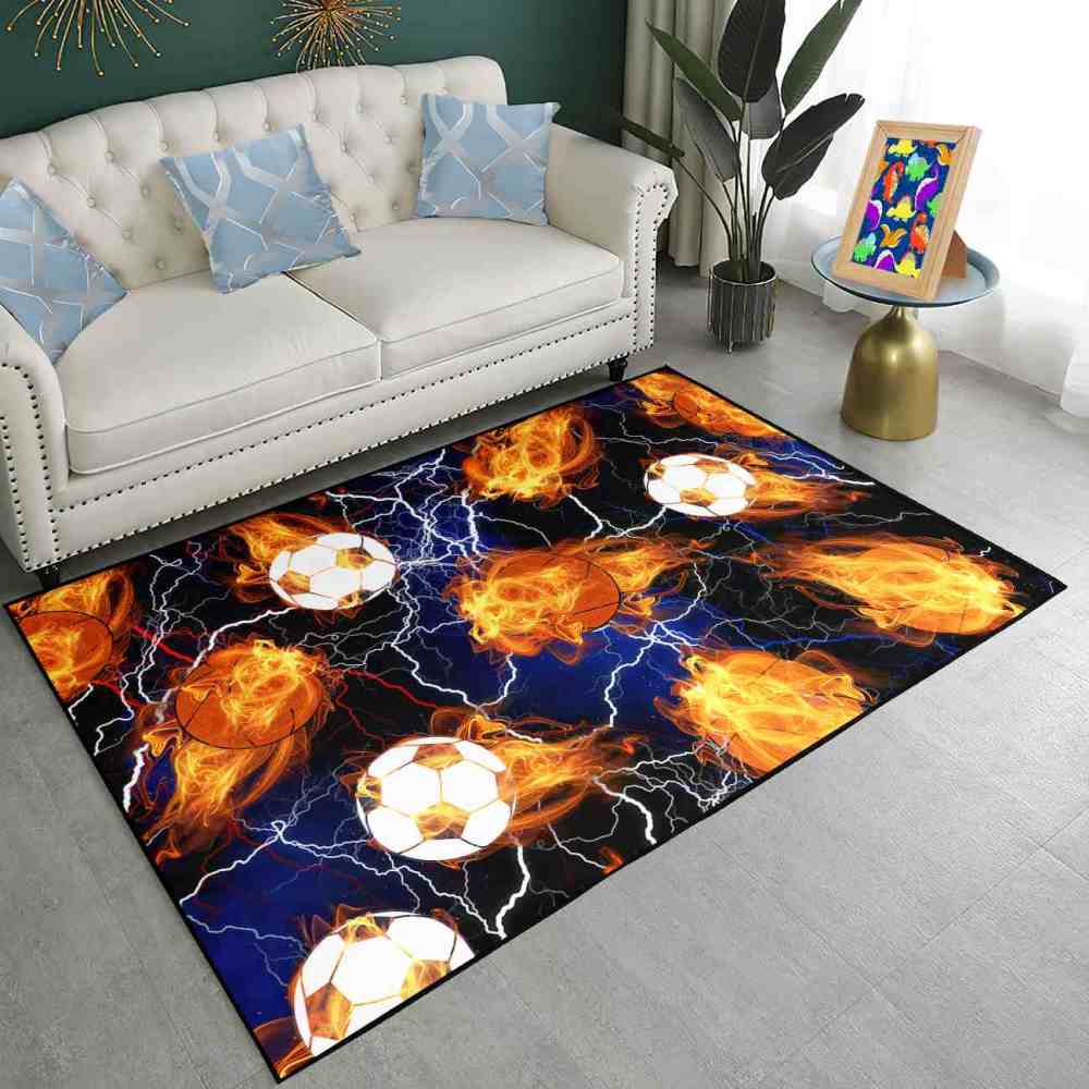 Flaming Sports Balls Lightning Area Rug for Teen Boys Room | CozyLil