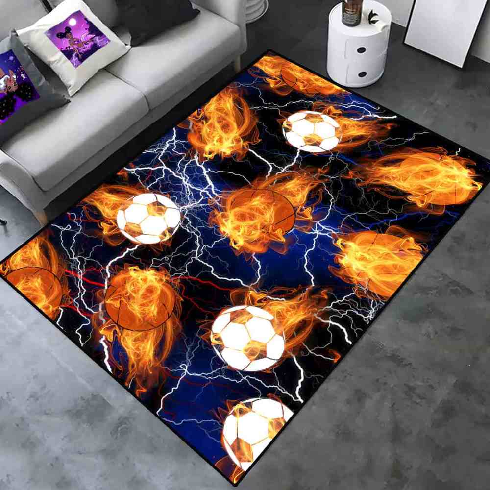 Flaming Sports Balls Lightning Area Rug for Teen Boys Room | CozyLil