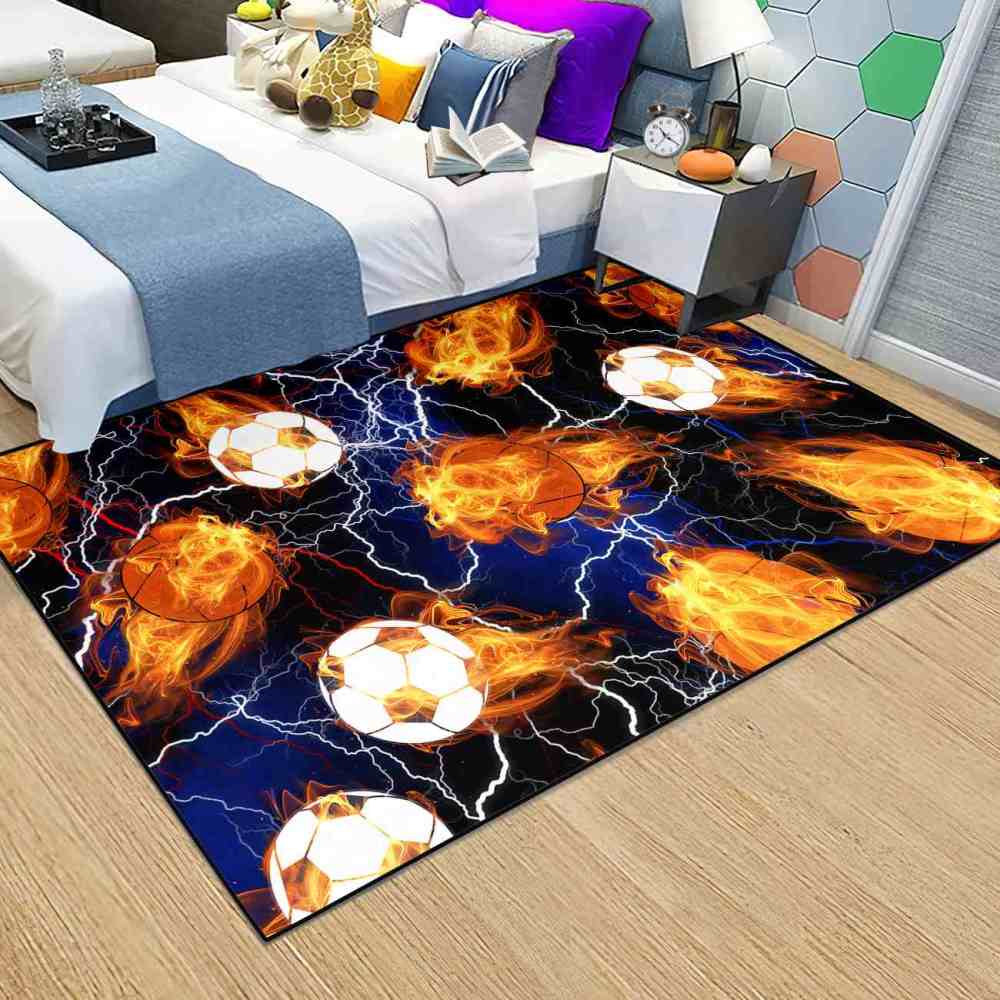 Flaming Sports Balls Lightning Area Rug for Teen Boys Room | CozyLil