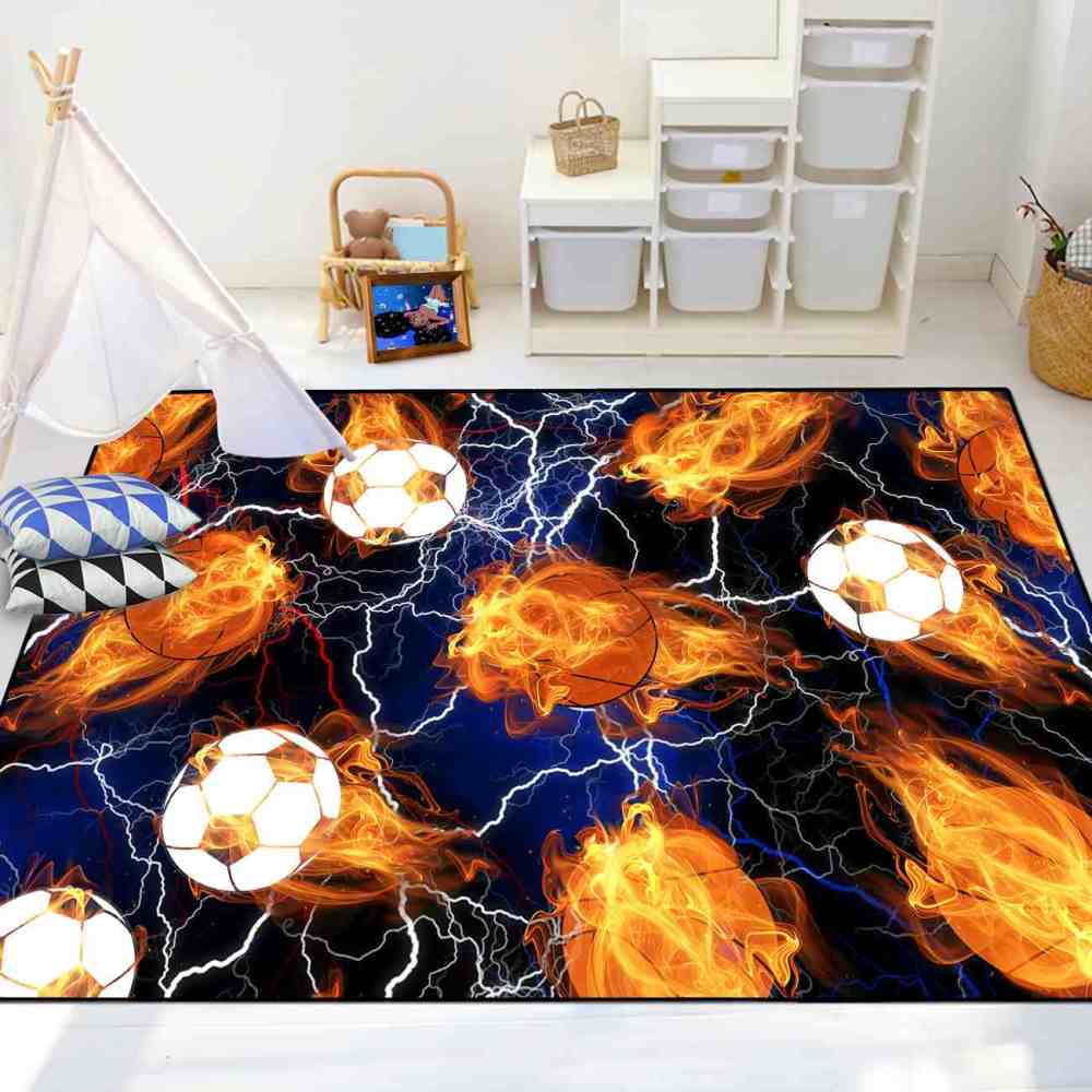 Flaming Sports Balls Lightning Area Rug for Teen Boys Room | CozyLil