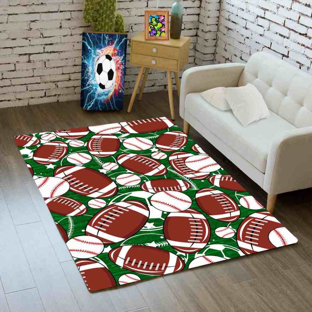 Multi Sports Pattern Area Rug Green Play Mat for Boys Bedroom | CozyLil