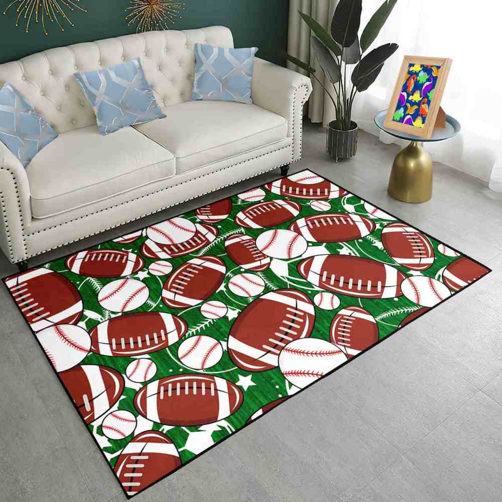 Multi Sports Pattern Area Rug Green Play Mat for Boys Bedroom | CozyLil