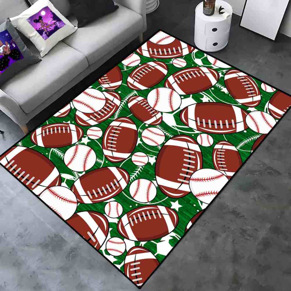 Multi Sports Pattern Area Rug Green Play Mat for Boys Bedroom | CozyLil